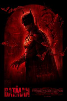 the batman movie poster is shown in red