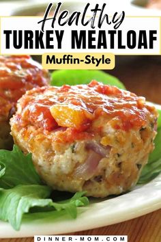 healthy turkey meatloaf muffins on a plate with lettuce