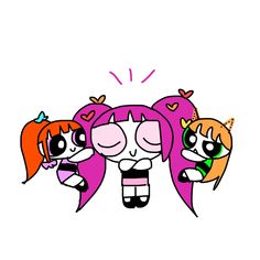 three cartoon girls with different colored hair