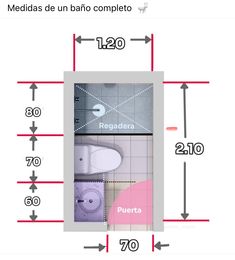 a bathroom with measurements for the toilet and sink