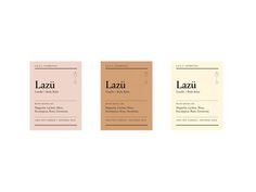 three different types of business cards with the word lazi written in black on them