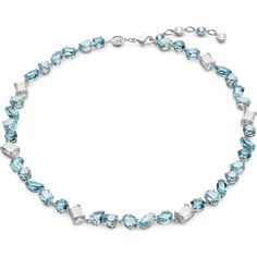 This dazzling necklace from the Gema family has been crafted to catch the eye with a shimmering mix of icy blue and clear crystals. Set in rhodium plating with refined prong settings, the all-around style with a precise yet organic combination of stones accentuates the play of light.​ A glamorous gift idea or glimmering choice for a celebration. Blue Crystal Necklace, White Crystals, Tennis Necklace, Icy Blue, Clear Crystals, Swarovski Jewelry, Blue Necklace, Accessories Jewelry Necklace, Adjustable Necklace