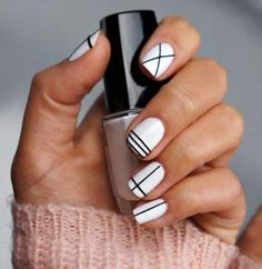 Nail Art Diy Easy, Geometric Nail Art, Easy Nails, Geometric Nail, White Nail Art, White Nail Designs, Simple Nail Art Designs, Diy Nail Designs, Black Nail