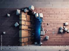 Realistic Background, Broken Wall, Break Wall, Brick Wall, Photo Illustration, Abstract Backgrounds, Adobe Stock, Stock Illustration, Illustrations