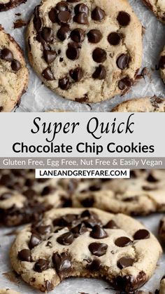 super quick chocolate chip cookies with text overlay