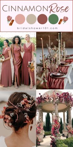 a collage of photos with flowers, candles and other things in the background that says cinnamon rose