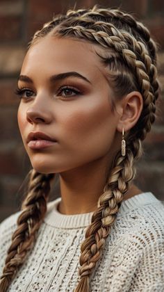 Trendy Two Jumbo Boho Braids with Braided Cuffs 2024 Braided Hair Styles Long Hair, Feminine Braids, White People With Braids, White Girls With Braids, Blond Hair Braids, Braided French Braids, Braided Bridesmaid Hairstyles, Braids For White Women, Silver Hair Ideas