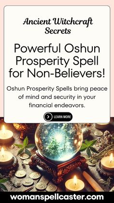 Unlock the power of the Oshun Prosperity Spell and attract abundance and wealth with ease. This simple yet powerful spell works immediately and is perfect for beginners and skeptics alike. Using free, easy-to-find ingredients, this ritual guarantees results that skeptics and non-believers will marvel at. Experience the transformative magic of witchcraft with this effective, time-tested spell that works instantly. 🌿✨ Tap into ancient secrets for prosperity now! #ProsperitySpell #Witchcraft #Abundance 🍀🕯️ Ancient Witchcraft, Attract Abundance, Money Spells, Magic Spells, Financial Success, Peace Of Mind