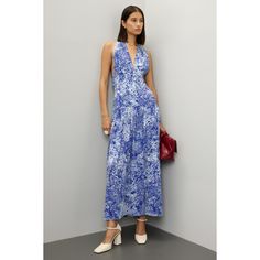 Multicolored (100% Viscose). Casual dress. V-neck. Sleeveless. Side zipper closure. 55" from shoulder to hemline. Made in the USA. Rent The Runway, Closet Designs, Delicate Jewelry, Sleeveless Maxi Dress, Proenza Schouler, Made In The Usa, Side Zipper, Casual Dress, Blue And White