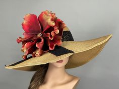 "Vogue hats are perfect for horse racing events, church, the Kentucky derby, weddings, garden tea parties and charity events. There is a tie on the inside of the hat that helps adjust the size from large to small. One size hat (20\" - 22\") Wired brim Brim is approx. 8\" Thank you very much for shopping  at my shop Have a great day" Adjustable Straw Hat For Races, Fedora Straw Hat For Kentucky Derby And Church, Fedora Straw Hat For Church And Kentucky Derby, Kentucky Derby Fedora Straw Hat For Church, Gold Sun Hat For Spring Party, Fitted Top Hat For Kentucky Derby, Adjustable Sun Hat For Kentucky Derby Formal Event, Fitted Fedora Sun Hat For Races, Fedora Sun Hat For Kentucky Derby Races