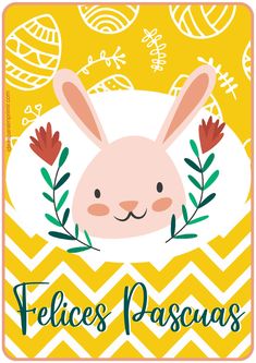 a yellow and white card with an image of a bunny