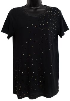 Beautifully decorated Black/Brown tee with hotfix studs and crystals placed across t-shirt front just like an amazing night sky lights! Size- US Women Medium Designed and embellished in Los Angeles, CA MADE WITH LOVE WITH YOU IN MIND, BE GORGEOUS, BE PEACEFUL, BE HAPPY, BE SAFE! Sky Lights, Crystal Place, Brown Tee, Hot Fix, Fashion Face Mask, Media Design, Graphic Tees Women, V Neck Tee, Night Sky