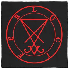 a red pentagram seal on a black background