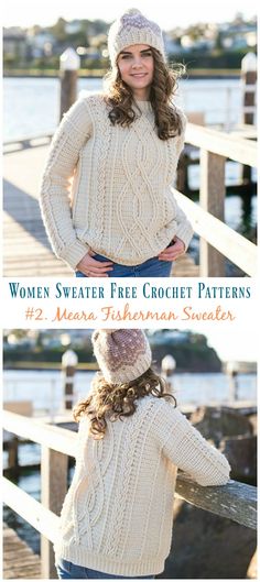 a woman wearing a sweater and hat with the text women sweater free crochet patterns