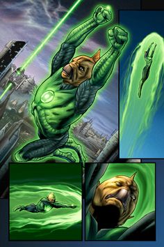 the green lantern character is in action