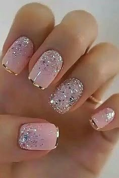 Homecoming Nails Acrylic, Glitter Gel Nails, Nail Designs Glitter, Pink Acrylic Nails, Short Hairstyle, Homecoming Nails, Fancy Nails