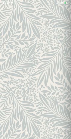 a white and blue wallpaper with leaves on it