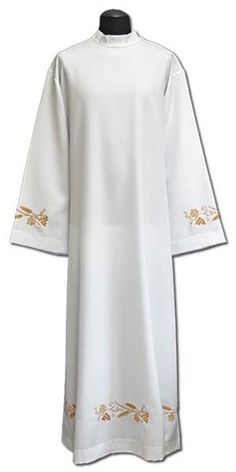 Embroidered priest alb (4) Georgette fabric. Georgette is a light and airy material. Easy to work with. High quality embroidery. Alb available in sizes: 164 cm / 64.6 inches. 170 cm / 66.9 inches 176 cm / 69.3 inches 182 cm / 71.7 inches Priest alb is a perfect gift for primaries, birthdays, name days and priest anniversaries. White Embroidered Chasuble For Church, Traditional White Embroidered Chasuble, Priest Costume, Priest Outfit, Clergy Women, Catholic Sacraments, Coronation Dress, Name Day, Altar Decorations