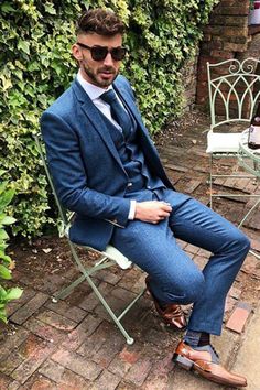 TV Star Jake Quickenden in Dion Blue Tweed Check Suit Fitted Blue Winter Suits, Blue Tuxedo For Winter Events, Bespoke Blue Three-piece Suit, Blue Tweed Suit For Work, Blue Tweed Suits For Work, Blue Tweed Jacket For Semi-formal Occasions, Fitted Tweed Suits For Wedding, Semi-formal Blue Tweed Jacket, Fitted Tweed Wedding Suit