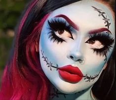 45+ Horrifying Halloween Makeup Ideas for Women - HubPages Sally Stitches Makeup, Sally Makeup Halloween Easy, Sally Face Makeup, Sally Makeup Halloween, Sally Halloween Makeup, Sally Skellington Makeup, Halloween Character Makeup, Corpse Bride Halloween Makeup, Sally Nightmare Before Christmas Makeup