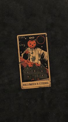 an image of a halloween card with a pumpkin on it's face and the words hallowen is eternal