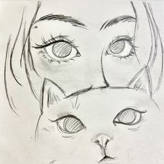 a drawing of a cat's face with two different eyes