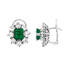 Stunning Emerald Earrings The earrings are 18K White Gold There are 4.00 Carats in Diamonds E/F VS/SI There are 2.50 Carats in Emeralds The earrings measure 0.50" wide The earrings weigh 7.8 grams Anniversary White Gold Clip-on Earrings, Gia Certified Cluster Earrings For Formal Occasions, Classic Cluster Earrings For Anniversary, Classic Clip-on Cluster Earrings For Formal Occasions, Classic Clip-on Cluster Earrings For Formal Events, Emerald Stud Earrings, Emerald Diamond Earrings, Luxurious Jewelry, Heritage Jewellery