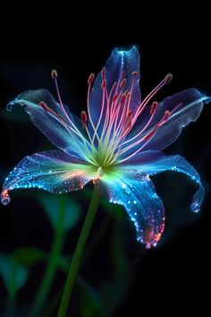 a blue flower with water droplets on it