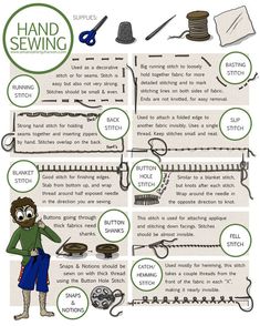 the instructions for hand sewing are shown in this diagram, which shows how to do it