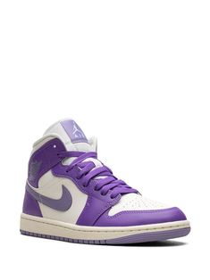 Jordan Air Jordan 1 Mid "Action Grape" Sneakers - Farfetch Purple Leather Low-top Jordan Shoes, Purple Leather Lace-up Jordan Shoes, Sporty Purple Jordan Shoes With Rubber Sole, Purple Sporty Jordan Shoes With Rubber Sole, Purple Lace-up High-top Sneakers, Purple High-top Jordan Shoes With Rubber Sole, Sporty Purple Mid-top Jordan Shoes, Sporty Purple High-top Synthetic Sneakers, Purple High-top Sneakers With Branded Insole