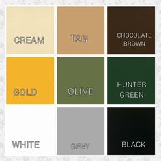 the color scheme for chocolate brown, gold, hunter green, white, and grey