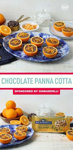 chocolate panna cota with oranges on plates