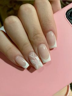 Summer French Nails, Classy Acrylic Nails, Pretty Gel Nails, Bling Acrylic Nails, Kawaii Nails, Short Acrylic Nails Designs, Square Acrylic Nails, Manicure Y Pedicure