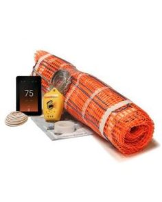 an orange blanket and some tools on a white background with thermometer next to it