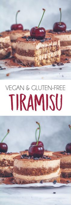 vegan and gluten - free tiramsu with cherries on top