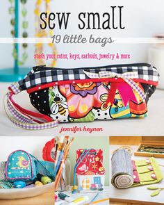 the sew small purse pattern is shown in three different styles and sizes, including one with