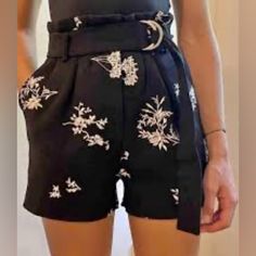 Nwot Maje Shorts Black White Ima Floral Embroidered Paper Bag Waist Crepe Eu-36 ,Us-S High Paperbag Waist Zip Fly With Hook-And-Bar Closure Removable Belt With Belt Loops Side Slant Pockets Allover Floral Embroidery Retail Price: $265 Size: Eu 36/ Us Small In New Without Tags Condition. No Snags,Holes, Stains Or Odors Flat Lay Measurements Waist: 26” Rise: 12” Inseam: 3” Smoke Free Pet Friendly Home Please Check Photos And Read Description I Do My Best To Represent The Items Accurately And In Go Black Floral Print Shorts, Black Embroidered Cotton Shorts, Black Bottoms With Floral Embroidery For Summer, Black Floral Embroidered Bottoms For Summer, Chic Embroidered Short Length Shorts, Embroidered Black Shorts For Summer, Embroidered Black Summer Shorts, Chic Embroidered Summer Bottoms, Floral Embroidery Bottoms For Day Out