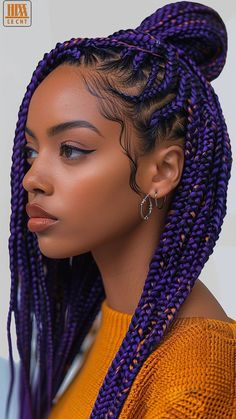 Dare to Be Different: 25 Unique Medium Box Braid Styles Pink Box Braids, Undercut Design, Purple Box Braids, Box Braid Hairstyles, Hair Styles Long Hair, Purple Braids, Medium Box Braids, Blonde Box Braids, African Tops