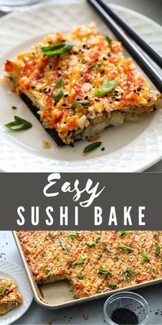 easy sushi bake recipe with text overlay