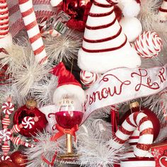 red and white christmas decorations with candy canes