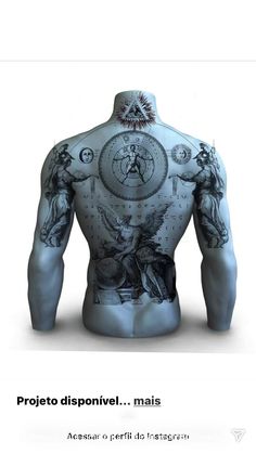 the back of a man's body with tattoos on it