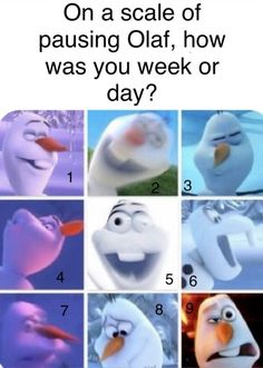 the faces of characters from frozen water and snowman, with caption that reads how many