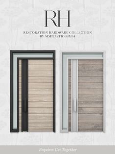 an advertisement for the restoration hardware collection by smelette - smith, featuring two doors and