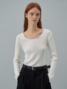 Our season-to-season, classic and cozy top. Designed to be worn layered or alone.We just want to reach out and touch this perpetually cozy-chic top. - Ribbed fabric sqaure neck top - This top can fit under cardigan or coats and even when worn without a cardigan- Super soft, no wardrobe is complete without this forever-polished top- Soft and cozy, this top is the kind of layer we want to finish every outfit- You will be more stylish in this top Winter White Ribbed Crew Neck Top, Elegant Ribbed Winter White Top, Elegant Winter White Fine Knit Top, Elegant Soft Knit Crew Neck Tops, Classic Textured Knit Tops For Workwear, Winter White Knit Tops For Layering, Chic Winter Knit Top With Ribbed Neckline, Classic Fitted Top For Fall, Fine Knit Everyday Tops For Fall