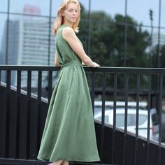 "Write the selected color in the message Green wrap half circle maxi dress sleeveless, 2 pockets and belt , perfect for casual wear and suitable for any occasion in any season Details: - 100% natural linen produced in Europe ; - medium weight (180 gram per square meter); - color: green, could be any from our colors catalog (color samples at the photo); Made to order, approximately a few days, If you have any questions please message me and I will be glad to answer. Size guide : Size XS Bust: fit Linen Sundress In Maxi Length, Green Flowy Linen Dress, Summer Green Linen Dress With Buttons, Green Linen Sundress Maxi Dress, Green Linen Wrap Dress, Summer Linen A-line Maxi Dress, Formal Dress Maxi, Green Linen A-line Midi Dress, Green Linen V-neck Dress