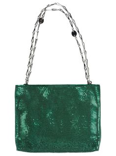 Pixel Shoulder Bag from Paco Rabanne | Paco Rabanne Women's Pixel Shoulder Bag in Emerald | FW23/24 Luxury Green Pouch Shoulder Bag, Green Top Handle Shoulder Bag With Silver-tone Hardware, Evening Satchel With Dust Bag Included, Luxury Green Rectangular Bucket Bag, Evening Satchel Bag With Dust Bag Included, Luxury Pouch Satchel For Parties, Designer Green Bag With Chain Strap, Luxury Green Shoulder Bag Clutch, Green Evening Shoulder Bag With Silver-tone Hardware