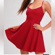 Lulus Women’s Red Cocktail Dress Size Small Brand New With Tags In Package Length Is 30.5 Inches From Shoulder To Bottom Hem 12 Inches Across Waist 15 Inches Pit To Pit Adjustable Spaghetti Straps Royal Blue Skater Dress, Cute Red Dresses, Red Skater Dress, Dresses Lulus, Stretch Knit Dress, Little Red Dress, Red Party, Lace Skater Dress, Mini Skater Dress