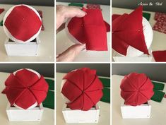 step by step instructions on how to make an origami flower with red fabric