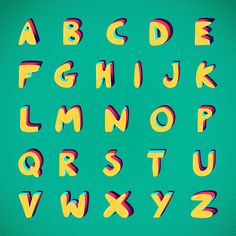 the alphabet is made up of different colors and shapes, including letters that appear to be painted