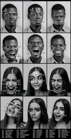 a series of photos showing different facial expressions and their corresponding parts in black and white